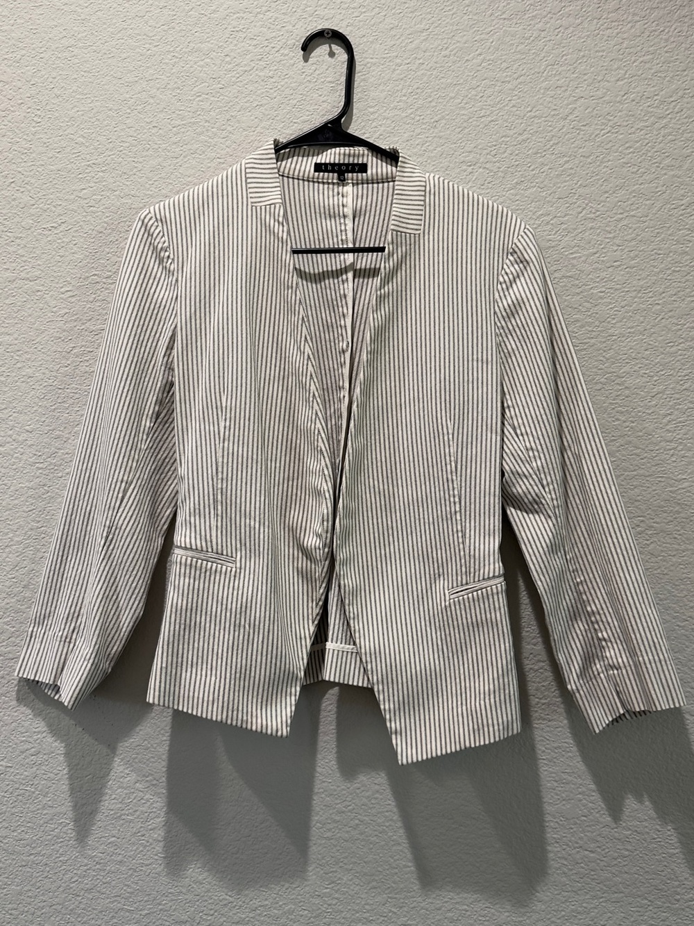 Theory Striped Open Front White & Black Blazer Jacket